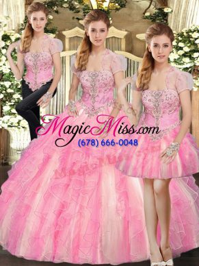 Adorable Sleeveless Lace Up Floor Length Beading and Ruffles 15 Quinceanera Dress