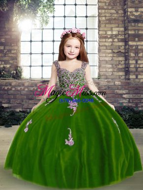 Best Purple Sleeveless Floor Length Appliques Lace Up Child Pageant Dress