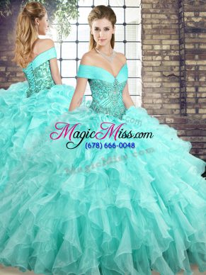 Spectacular Sleeveless Brush Train Lace Up Beading and Ruffles Quinceanera Gowns