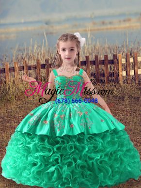 Ball Gowns Sleeveless Turquoise Glitz Pageant Dress Sweep Train Lace Up