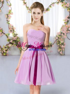 Belt Bridesmaid Dresses Lavender Lace Up Sleeveless Mini Length