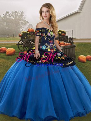 Traditional Blue And Black Sleeveless Tulle Lace Up Quinceanera Dress for Military Ball and Sweet 16 and Quinceanera