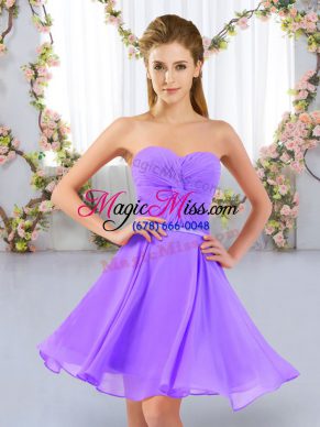 Lavender Damas Dress Wedding Party with Ruching Sweetheart Sleeveless Lace Up