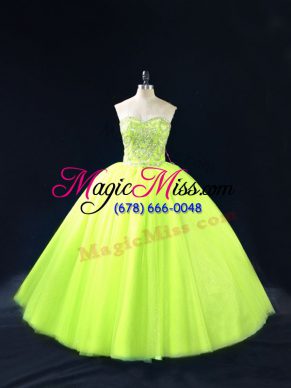 New Style Yellow Green Sleeveless Tulle Lace Up Quinceanera Gown for Sweet 16 and Quinceanera