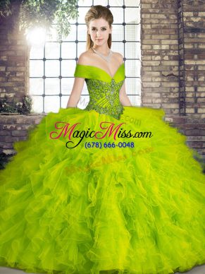 Floor Length Olive Green Ball Gown Prom Dress Off The Shoulder Sleeveless Lace Up