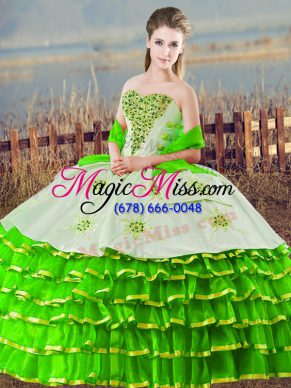 Pretty Floor Length Lace Up 15th Birthday Dress Green for Sweet 16 and Quinceanera with Beading and Ruffled Layers