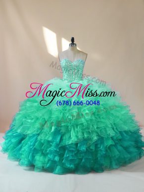Edgy Multi-color Sleeveless Floor Length Beading and Ruffles Lace Up Sweet 16 Dress
