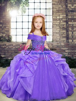 Ball Gowns Kids Formal Wear Lavender Straps Organza Sleeveless Floor Length Lace Up