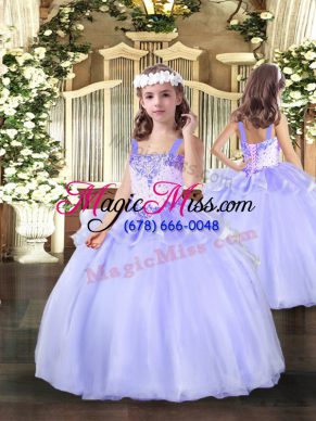 Sleeveless Floor Length Beading Lace Up Pageant Dress Toddler with Lavender