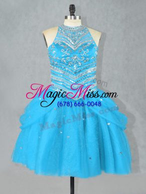 Sleeveless Lace Up Mini Length Beading Prom Gown