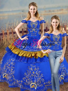 Luxury Sleeveless Embroidery and Ruffled Layers Lace Up Vestidos de Quinceanera