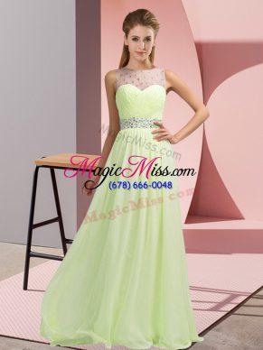 Yellow Green Scoop Neckline Beading Formal Evening Gowns Sleeveless Backless