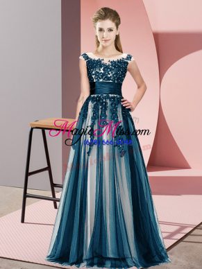 Navy Blue Zipper Scoop Beading and Lace Bridesmaid Dresses Tulle Sleeveless