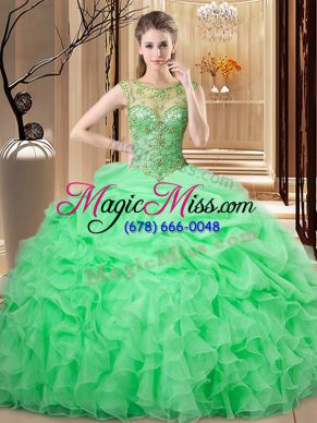 Deluxe Sleeveless Floor Length Beading and Ruffles and Pick Ups Lace Up Sweet 16 Dresses with