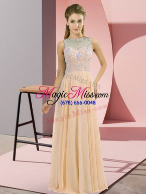 Free and Easy High-neck Sleeveless Homecoming Dress Floor Length Beading Peach Chiffon