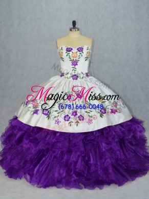 Beautiful Sleeveless Lace Up Floor Length Embroidery and Ruffles Sweet 16 Dress
