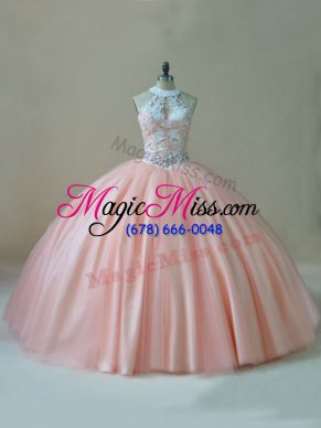 Tulle Sleeveless Floor Length Quinceanera Gown and Beading and Lace