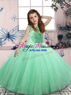 Mini Length Apple Green Pageant Dress for Teens Scoop Sleeveless Lace Up