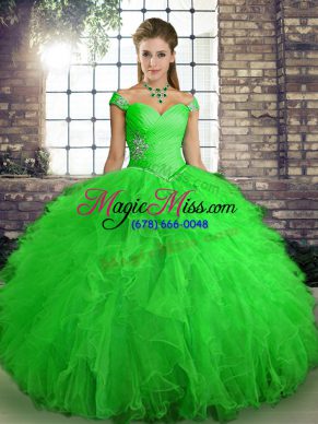 Popular Beading and Ruffles 15th Birthday Dress Green Lace Up Sleeveless Floor Length