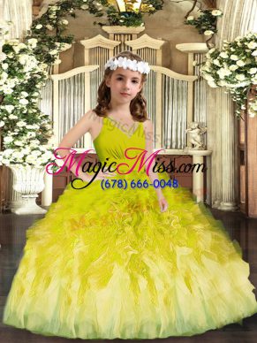 Olive Green Sleeveless Tulle Zipper Little Girls Pageant Dress Wholesale for Party and Sweet 16 and Wedding Party