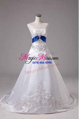 Sleeveless Brush Train Lace Up Beading and Embroidery Bridal Gown