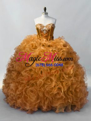 Gold Lace Up Sweetheart Sequins Quinceanera Dresses Organza Sleeveless
