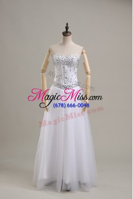 Traditional Floor Length White Wedding Dress Tulle Sleeveless Beading