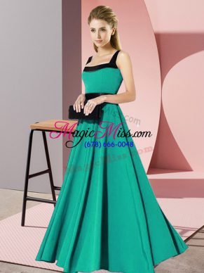 Luxury Turquoise Empire Belt Wedding Guest Dresses Zipper Chiffon Sleeveless Floor Length