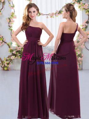 Ruching Bridesmaid Gown Burgundy Zipper Sleeveless Floor Length