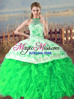 Edgy Ball Gowns Sleeveless Green 15th Birthday Dress Court Train Lace Up