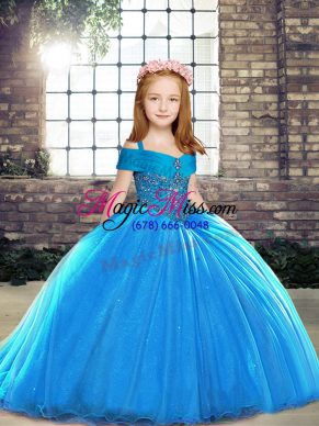 Sleeveless Pageant Gowns For Girls Brush Train and Beading