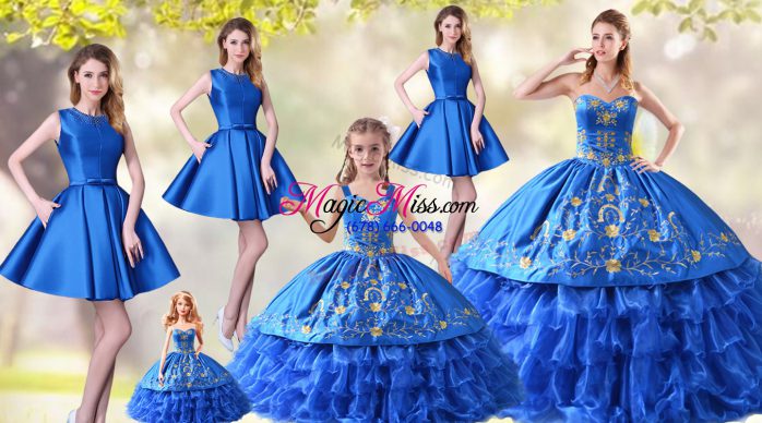 Shining Blue Organza Lace Up Sweet 16 Dresses Sleeveless Embroidery and Ruffled Layers