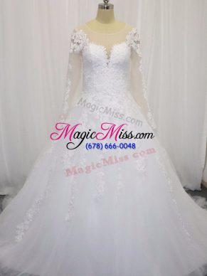 Comfortable White A-line Beading and Lace Bridal Gown Zipper Tulle Long Sleeves