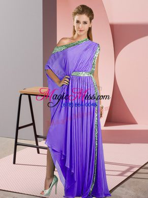 Lavender Chiffon Side Zipper Going Out Dresses Sleeveless Asymmetrical Sequins