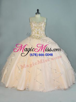 Clearance Champagne Sleeveless Beading and Ruffles Floor Length Sweet 16 Quinceanera Dress