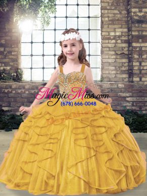 Unique Sleeveless Lace Up Floor Length Beading and Ruffles Custom Made Pageant Dress
