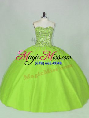 Tulle Sweetheart Sleeveless Lace Up Beading 15th Birthday Dress in