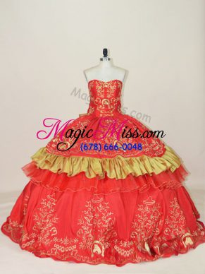 Sweetheart Sleeveless Lace Up Quinceanera Gown Red Satin