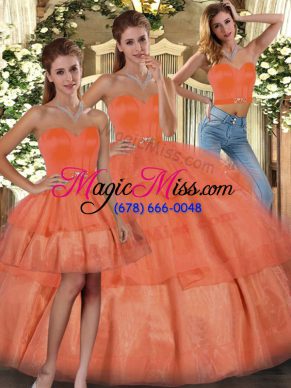 Orange Sweetheart Lace Up Ruffled Layers Sweet 16 Dresses Sleeveless