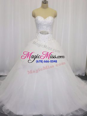 Traditional White Sleeveless Beading and Lace Clasp Handle Wedding Dresses