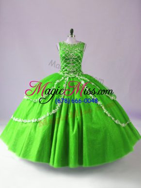 Beading and Appliques Sweet 16 Dresses Green Zipper Sleeveless Floor Length