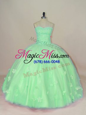 Fantastic Green Lace Up 15th Birthday Dress Hand Made Flower Sleeveless Floor Length