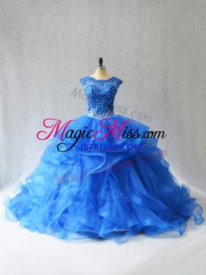 Wonderful Ball Gowns Sleeveless Royal Blue Quinceanera Dresses Brush Train Lace Up