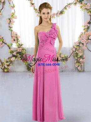 Captivating Rose Pink Sleeveless Chiffon Lace Up Damas Dress for Wedding Party