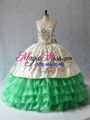 Wonderful Apple Green Sweetheart Lace Up Embroidery and Ruffled Layers Sweet 16 Dresses Sleeveless