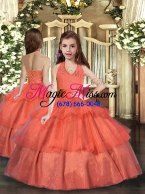 Halter Top Sleeveless Organza Pageant Dress for Teens Ruffled Layers Lace Up