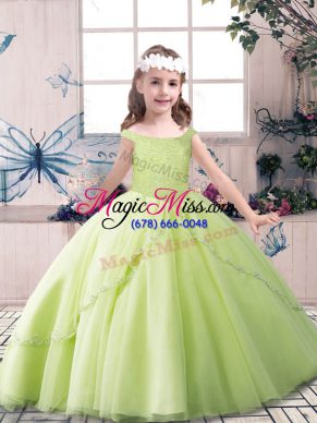 Custom Designed Beading Little Girl Pageant Gowns Yellow Green and Pink And White Lace Up Sleeveless Floor Length