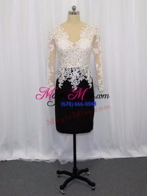 Sweet Mini Length Column/Sheath Long Sleeves White And Black Evening Dress Zipper