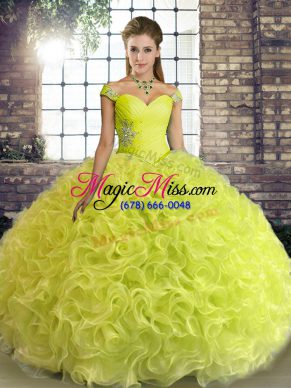 Amazing Off The Shoulder Sleeveless Fabric With Rolling Flowers Vestidos de Quinceanera Beading Lace Up