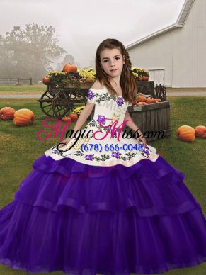 On Sale Ball Gowns Pageant Dress for Teens Purple Straps Tulle Sleeveless Floor Length Lace Up